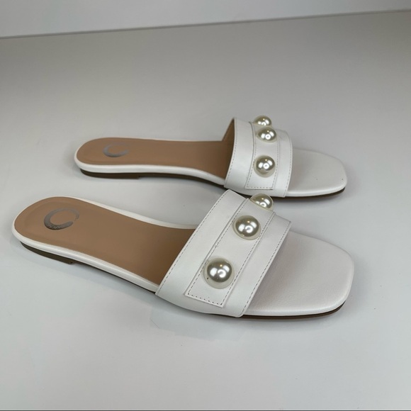 New JOURNEE COLLECTION Leonie Pearly Stud Slide Sandal In White Size 7 - Picture 4 of 14